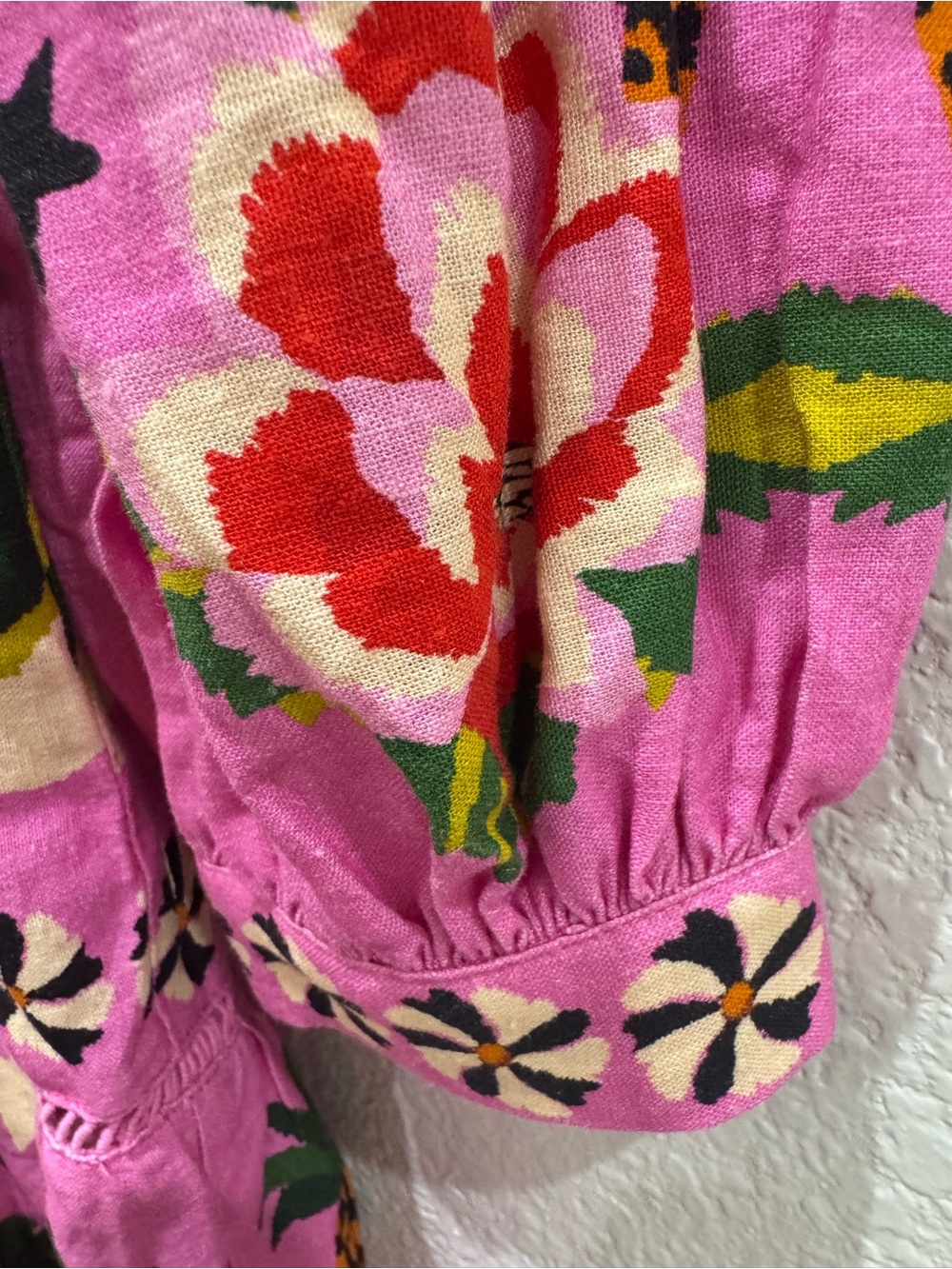 Farm Rio Leopard Forest Mini Dress Pink Linen Blend Beaded Tassels Medium M - Picture 9 of 10